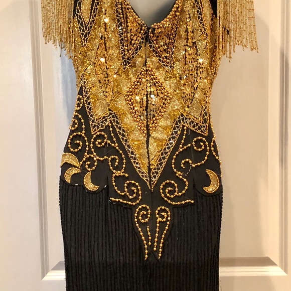 Black and Gold Beaded Prom/Ball Maxi Dress - Picture 6 of 8